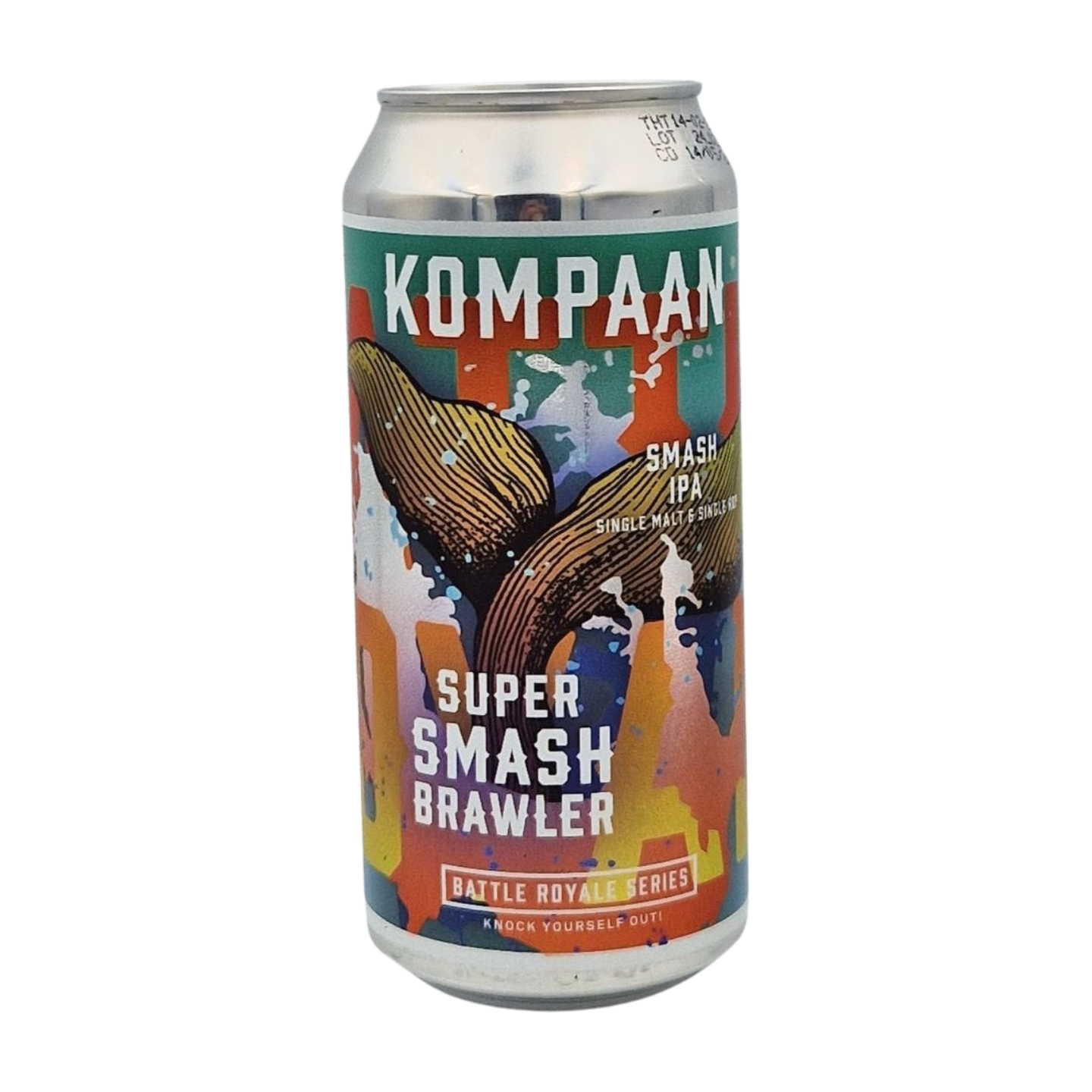 Afbeelding van Kompaan Super SMASH Brawler Centennial, een American IPA met droge bitterheid en bloemige citrus hints, verkrijgbaar bij Verdins bierwebshop.